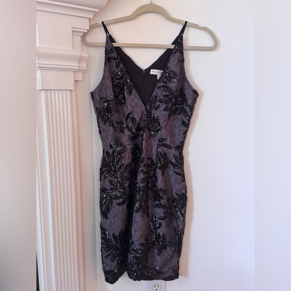 Black and Gray Sequin “Dress the Population” Mini Dress, Size Small